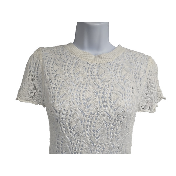 H&M Divided Womens Top Ivory Peplum Flounce Pointelle Knit Sweater Fairy Size S - Picture 2 of 11